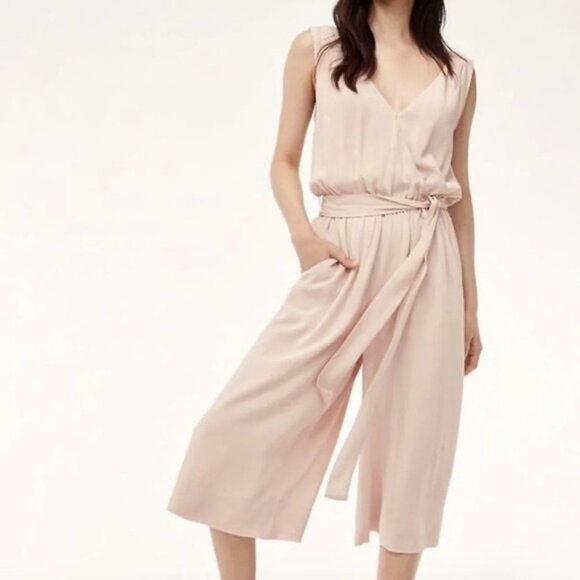 Aritzia Babaton Maximillian Jumpsuit Wide Leg Crop Denude Beige Taupe Size XS - Picture 1 of 15